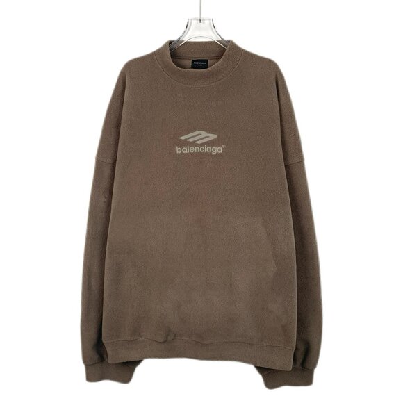 H14056 Balenciaga brown logo letter print round neck long sleeve sweatshirt size - Picture 1 of 8